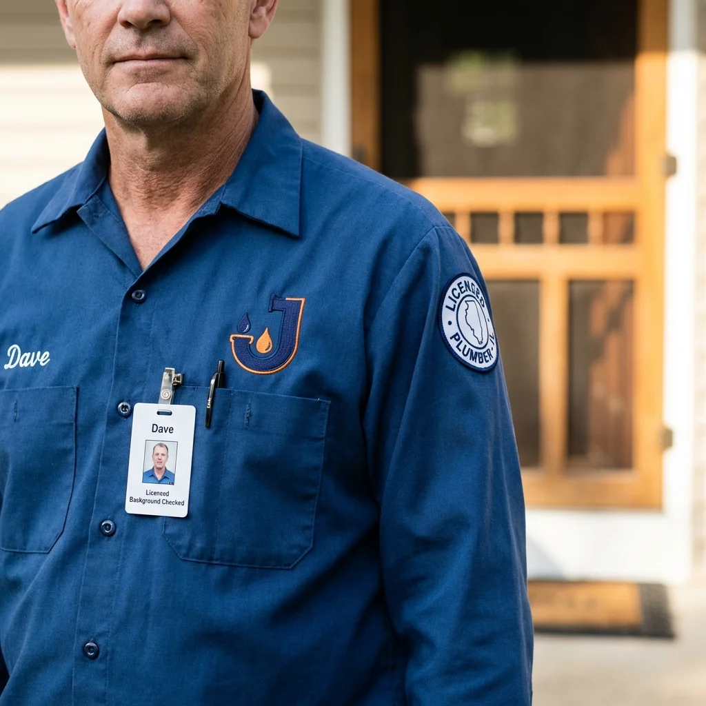 Licensed plumber showing ID badge in Freeland, MI